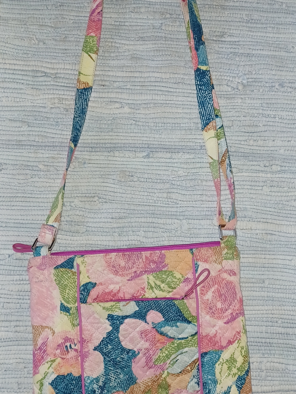 Vera Bradley Pink and Blue Floral Quilted Crossbody Bag